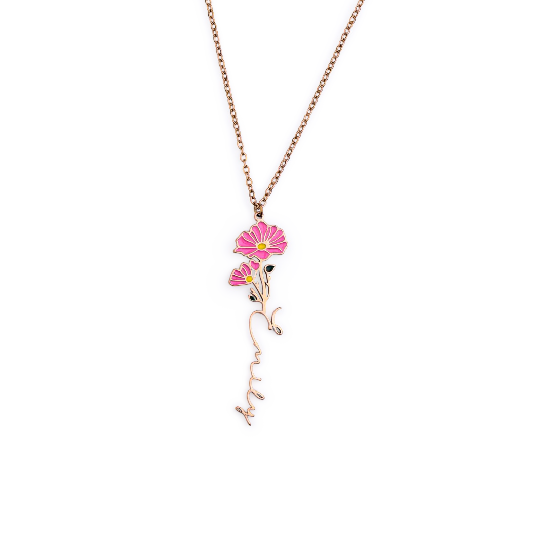 Watercolor Birth Flower Name Necklace