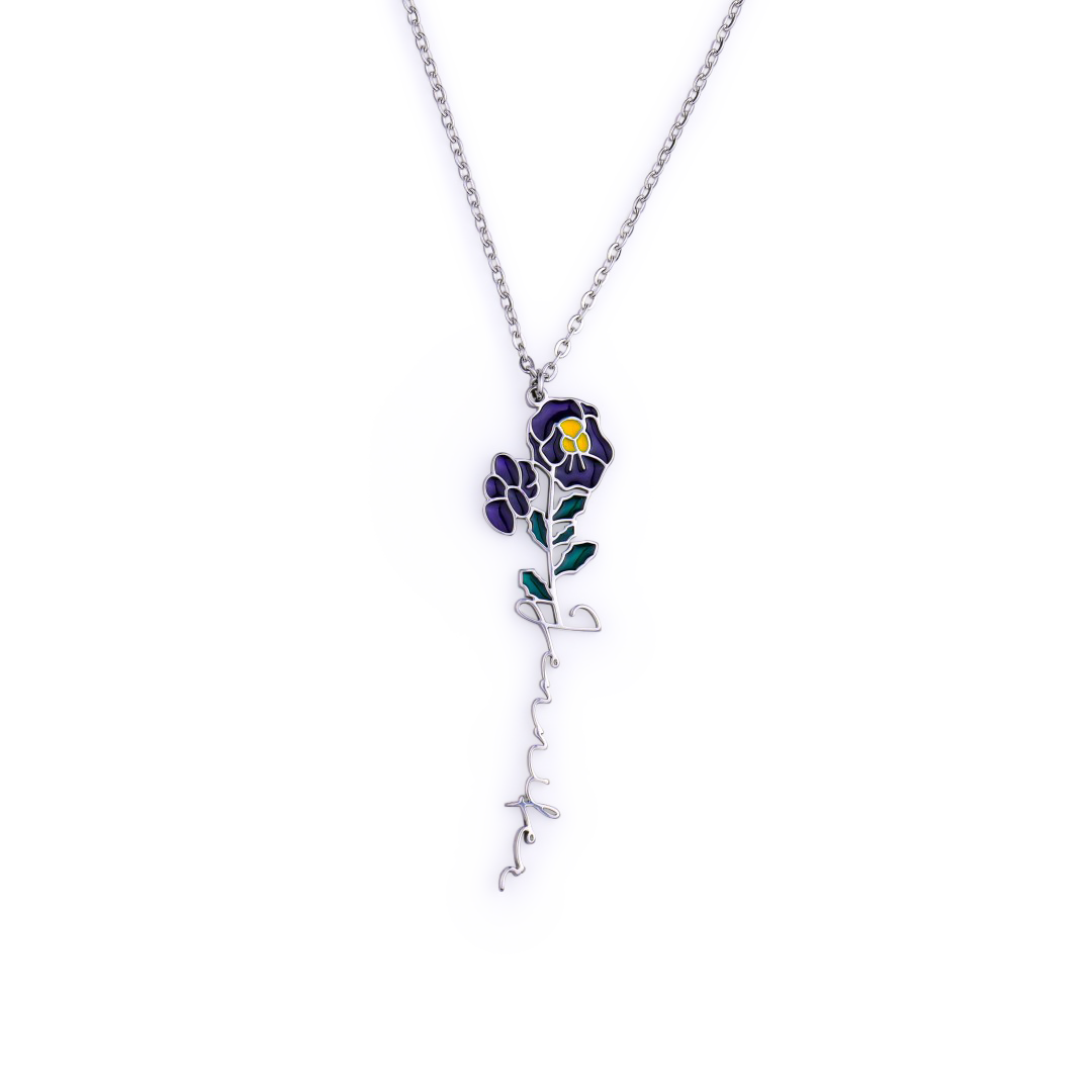 Watercolor Birth Flower Name Necklace