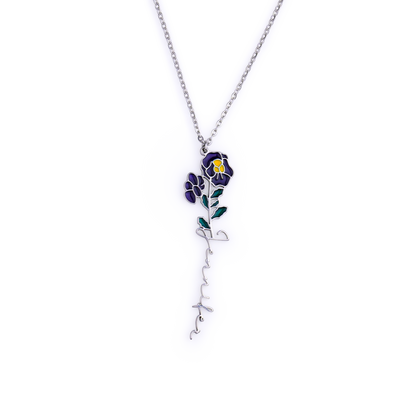 Watercolor Birth Flower Name Necklace