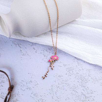 Watercolor Birth Flower Name Necklace