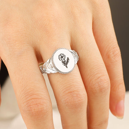 Birth Flower Signet Ring