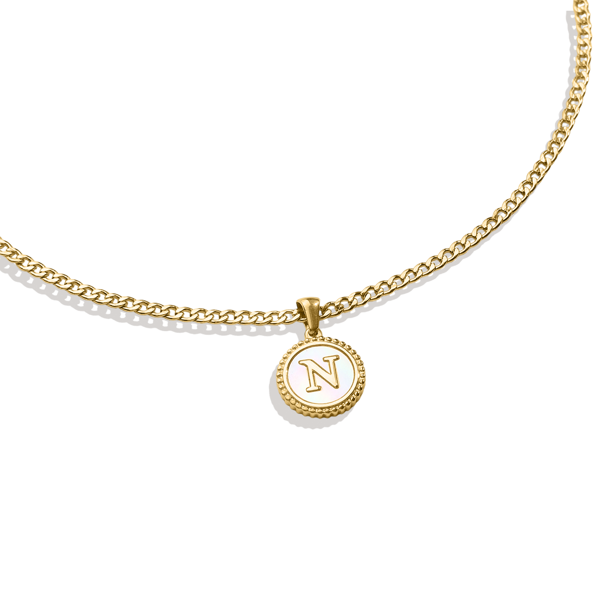 Mother of Pearl Disc Letter Necklace