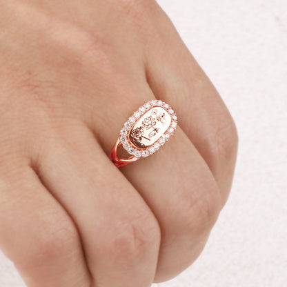 Personalized Birth Flower Bejeweled Ring