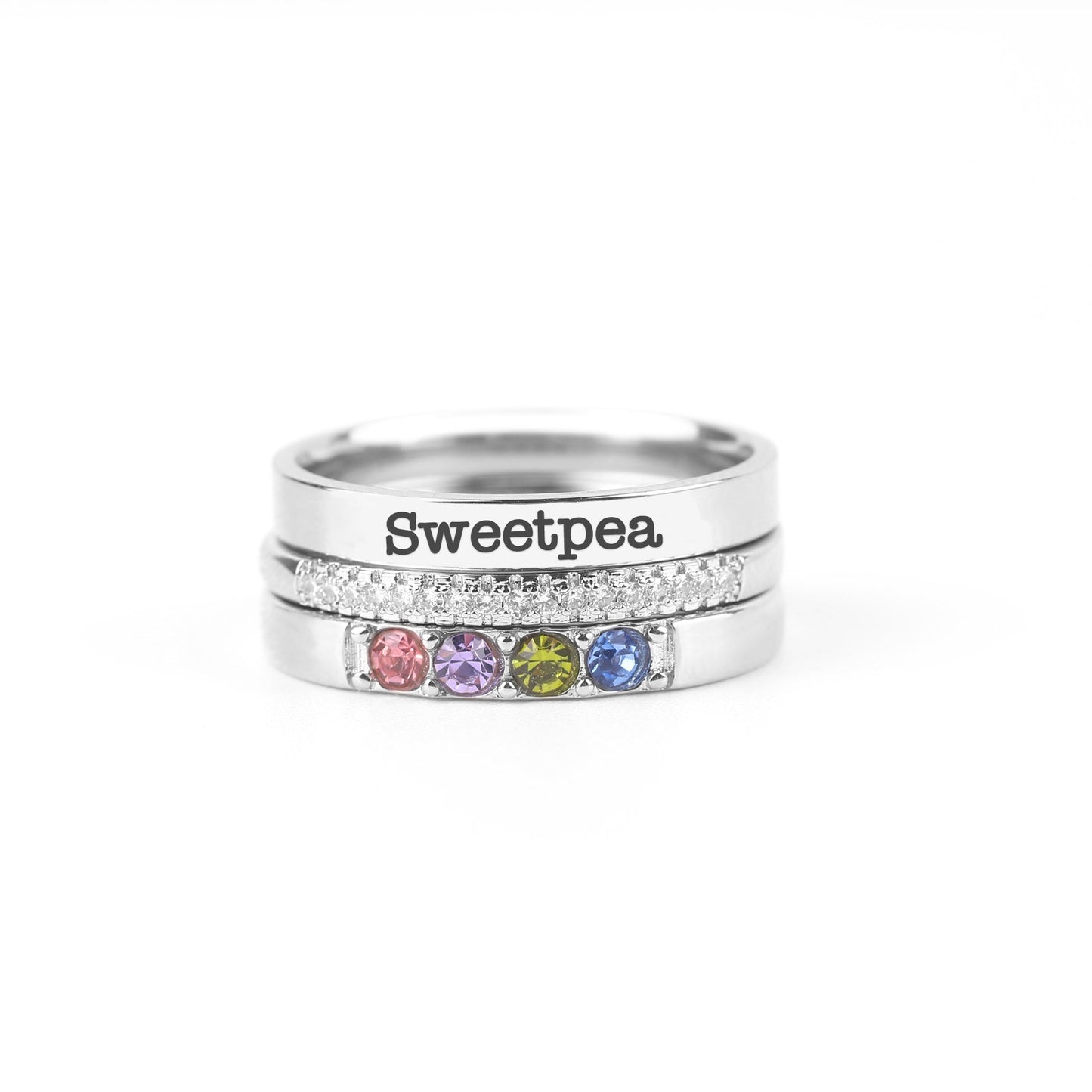 Personalized Birthstones Stacking Name Rings