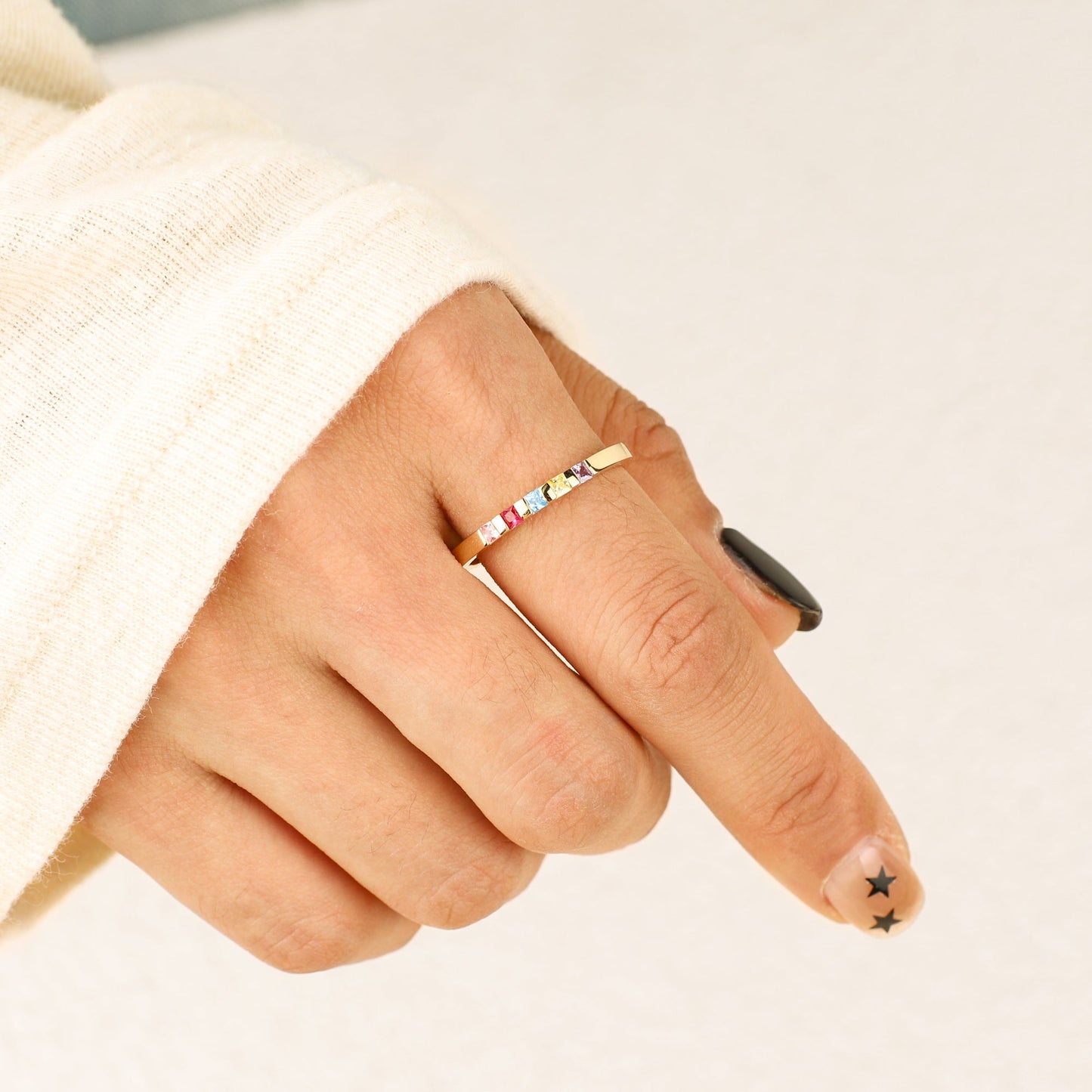 Princess-Cut Birthstone Band Ring