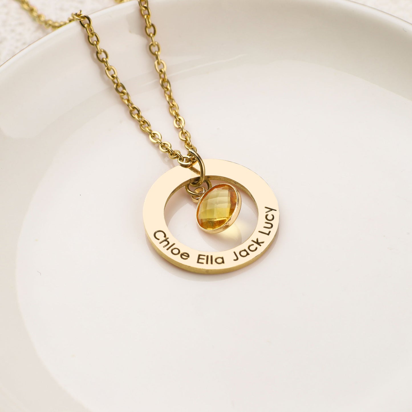 Family Eternal Ring and Birthstones Necklace