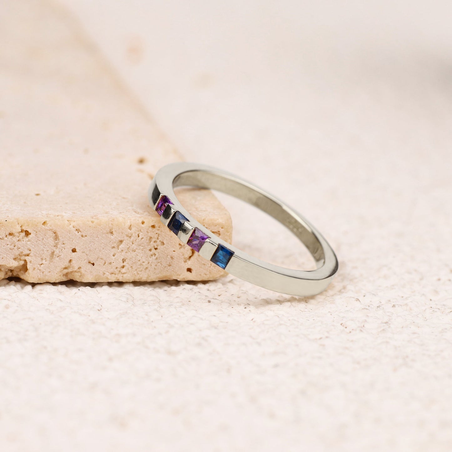 Princess-Cut Birthstone Band Ring