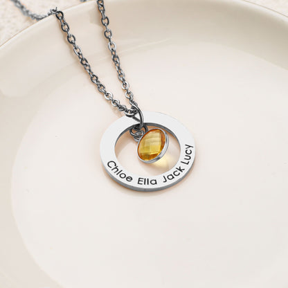 Family Eternal Ring and Birthstones Necklace