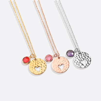 Mother and Daughter Hammered Heart Birthstone Necklace Set