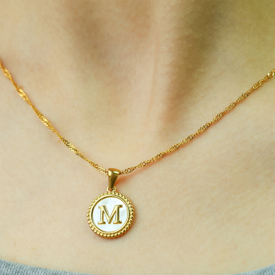 Mother of Pearl Disc Letter Necklace