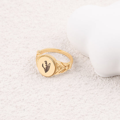 Birth Flower Signet Ring