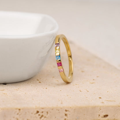 Princess-Cut Birthstone Band Ring