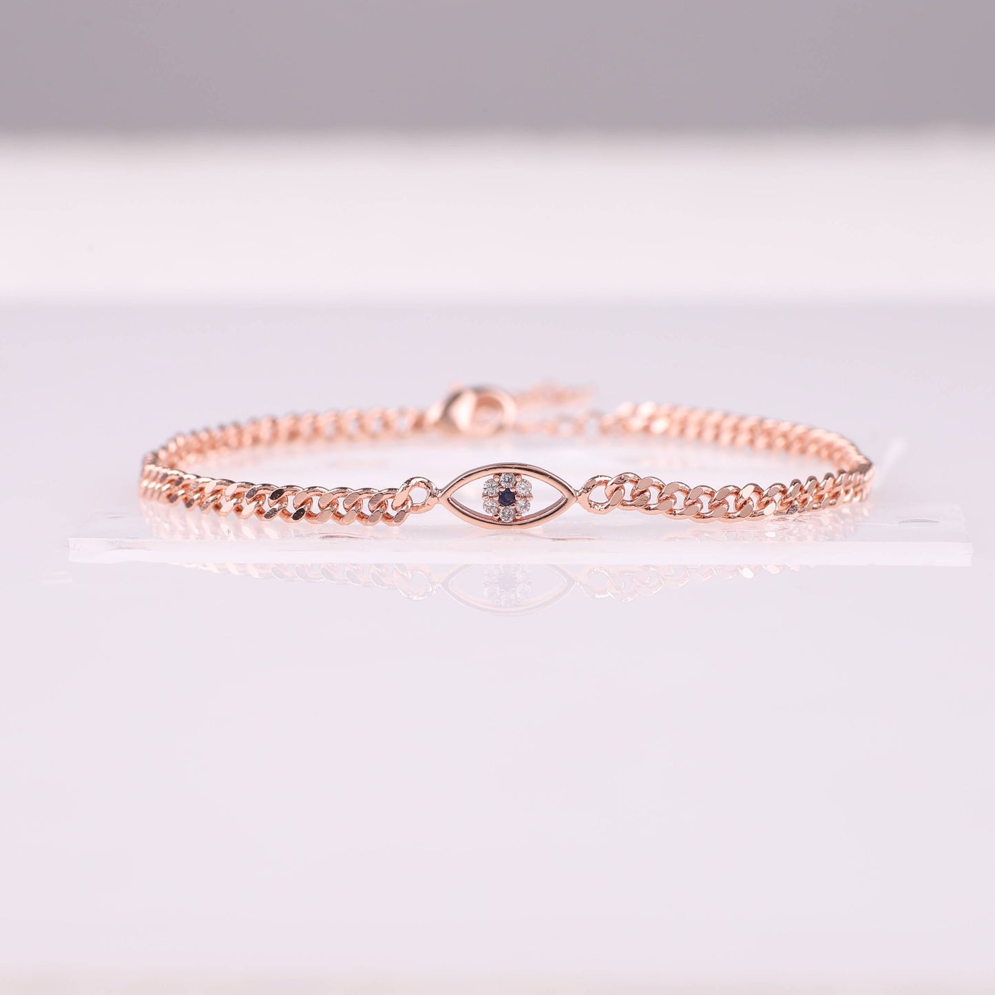 Dainty Cuban Link Chain Evil Eye Bracelet