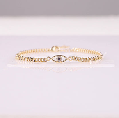 Dainty Cuban Link Chain Evil Eye Bracelet