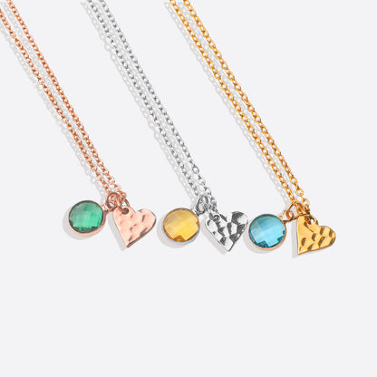 Mother and Daughter Hammered Heart Birthstone Necklace Set