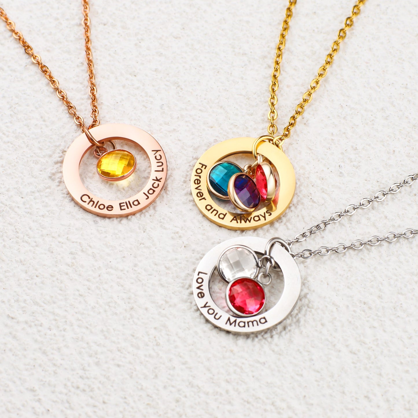 Family Eternal Ring and Birthstones Necklace