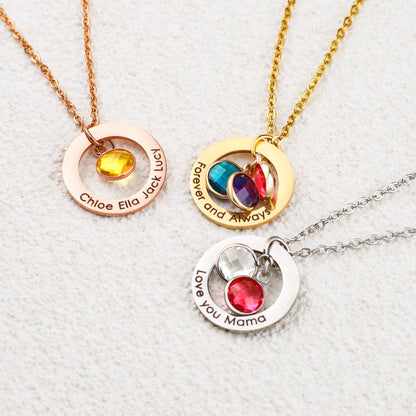 Family Eternal Ring and Birthstones Necklace