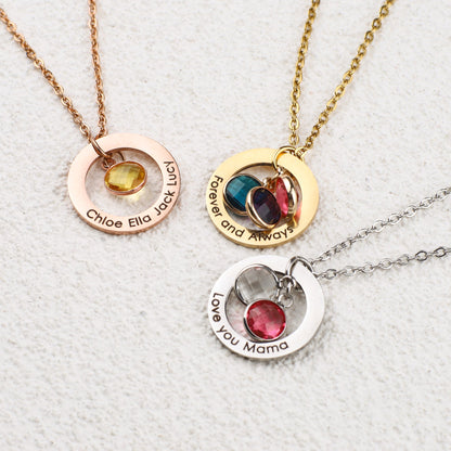 Family Eternal Ring and Birthstones Necklace