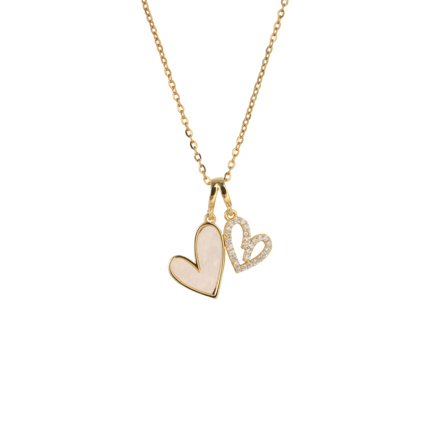 Mother of Pearl & Pave Hearts Necklace