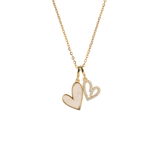 Mother of Pearl & Pave Hearts Necklace