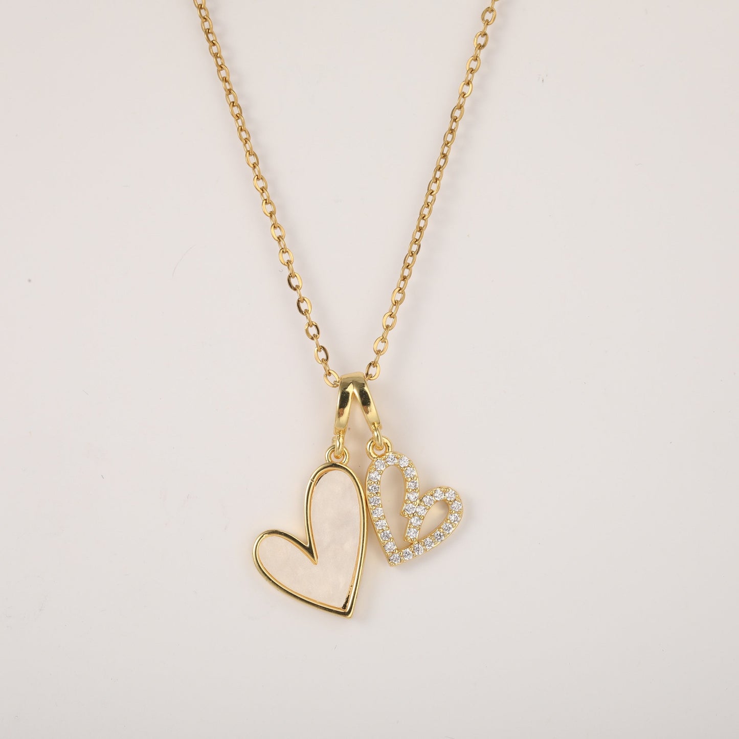 Mother of Pearl & Pave Hearts Necklace