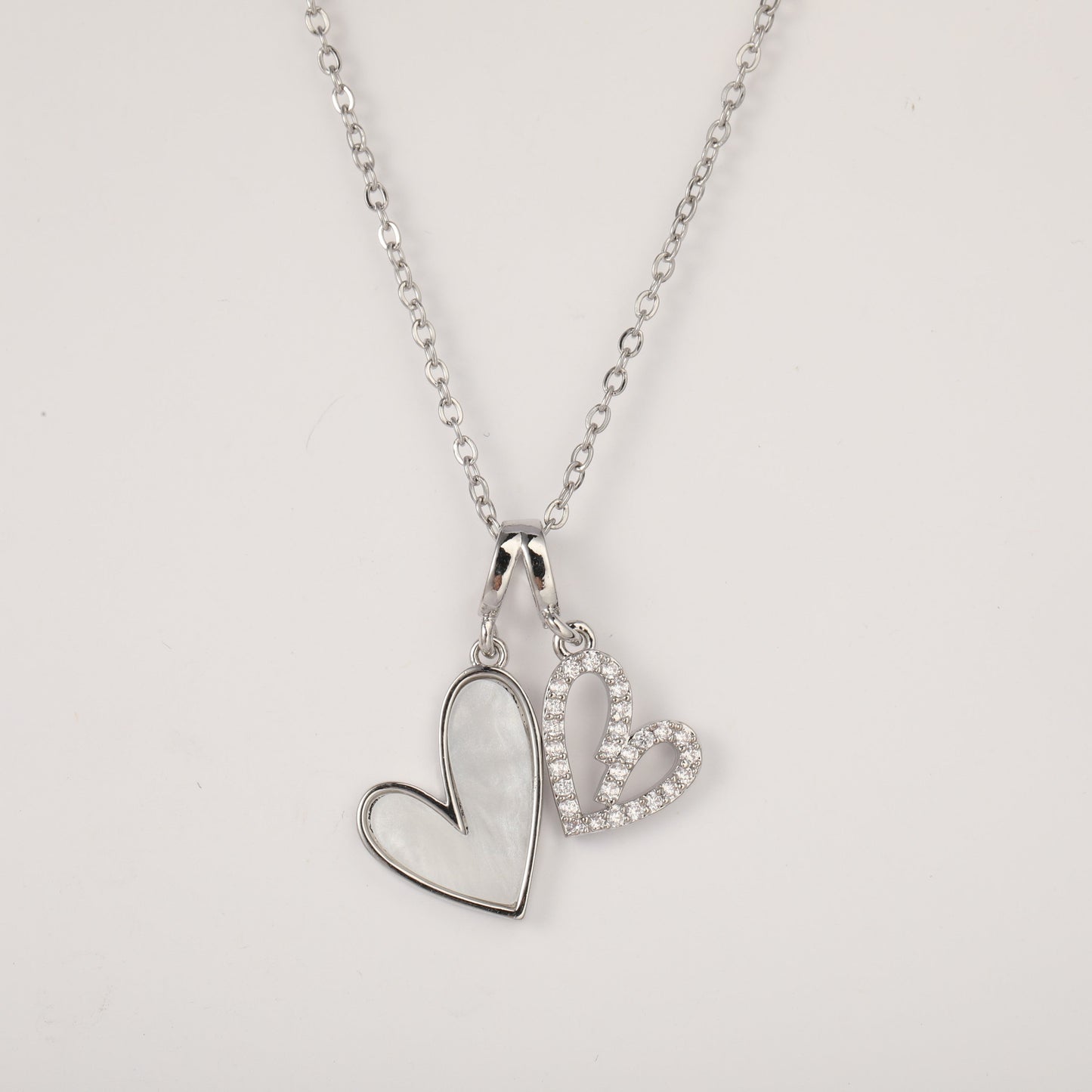 Mother of Pearl & Pave Hearts Necklace