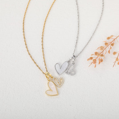 Mother of Pearl & Pave Hearts Necklace