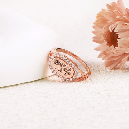 Personalized Birth Flower Bejeweled Ring