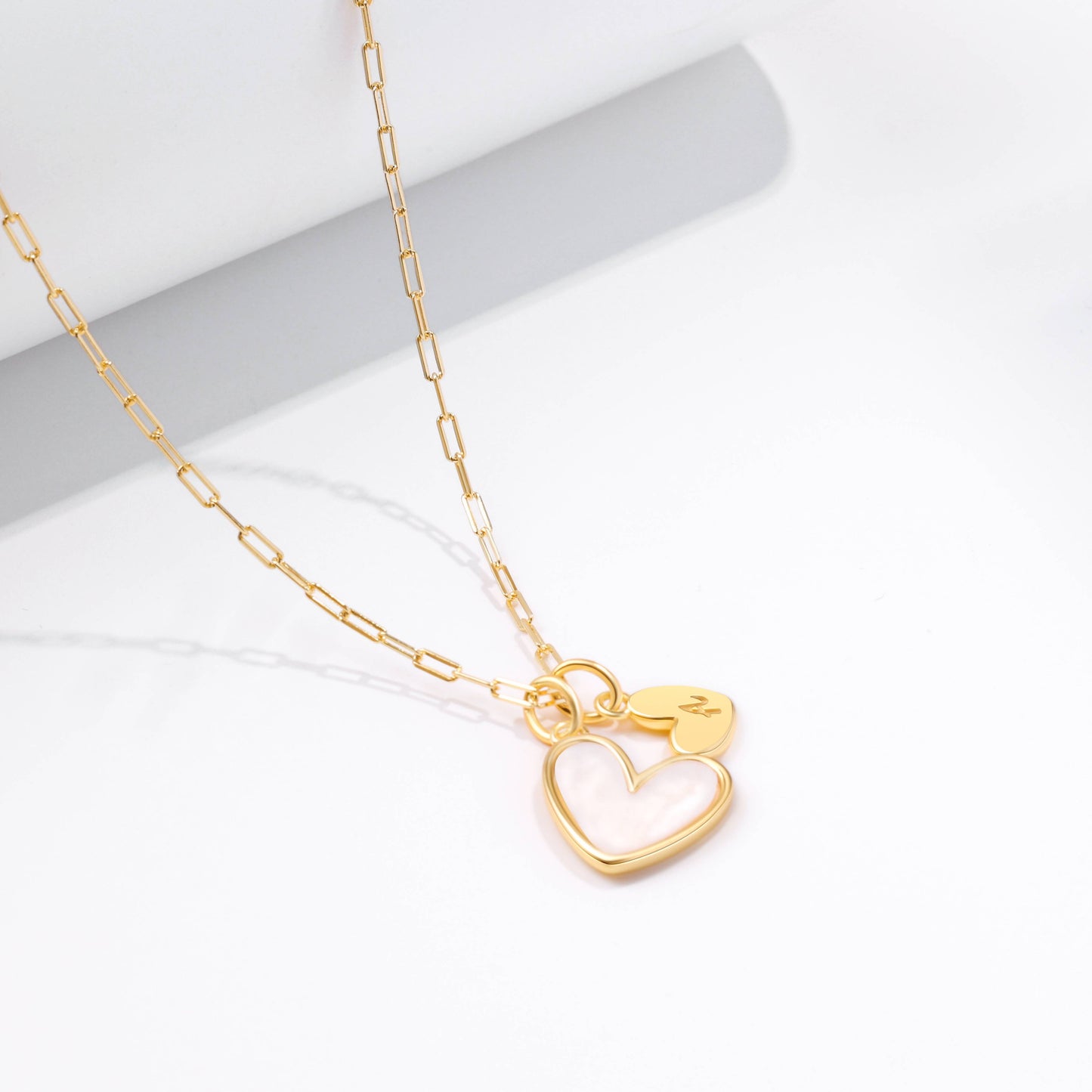 Mother Of Pearl Initial Heart Necklace