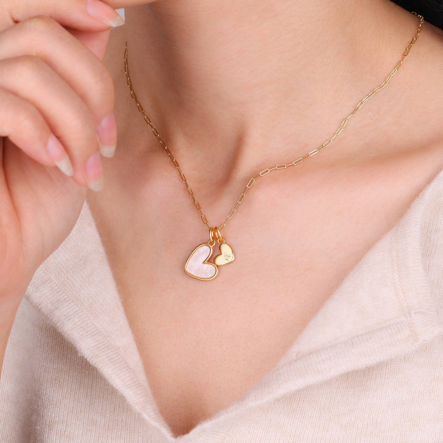 Mother Of Pearl Initial Heart Necklace