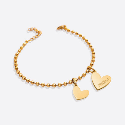 Personalized Beaded Double Heart Charm Bracelet