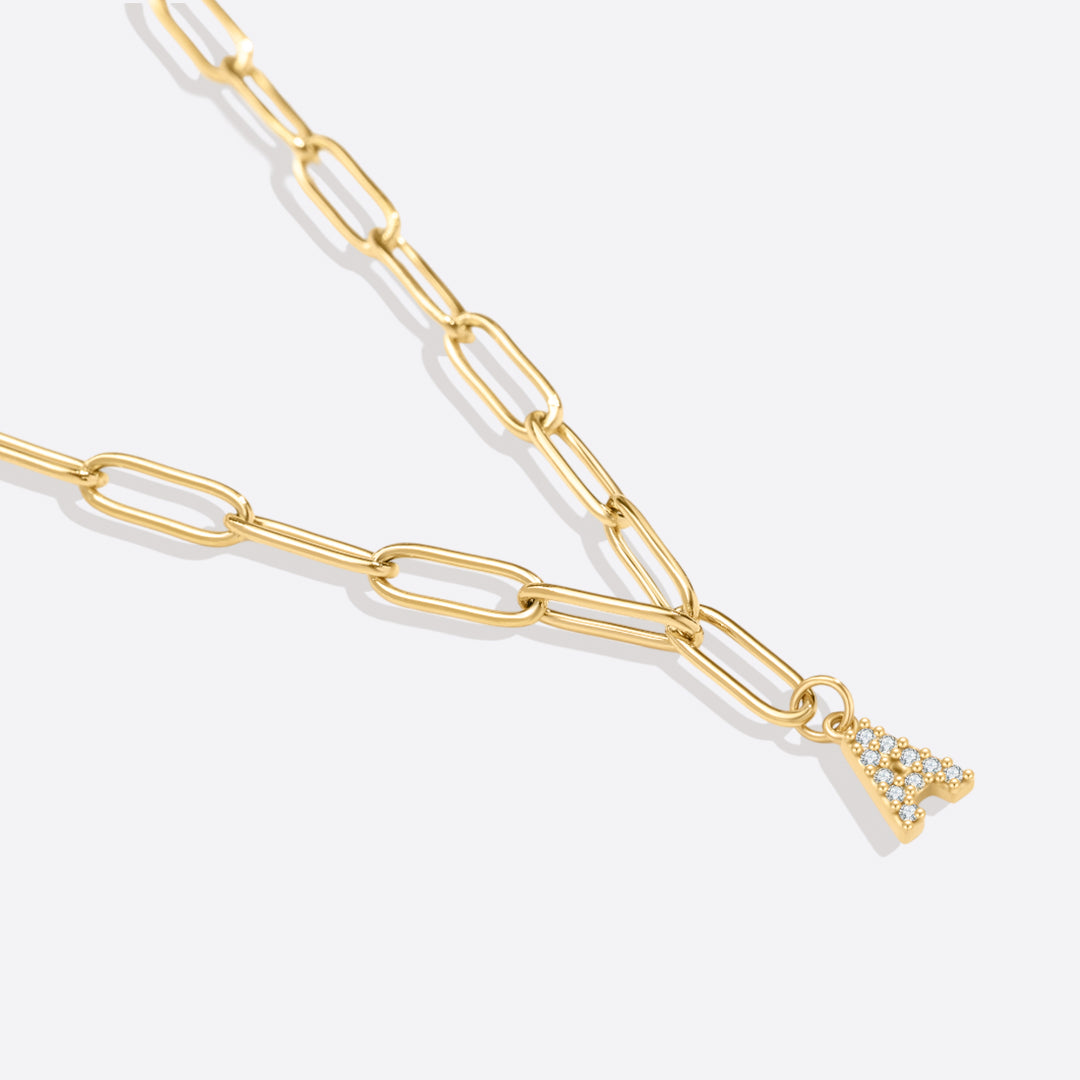 Paperclip Pave Initial Necklace