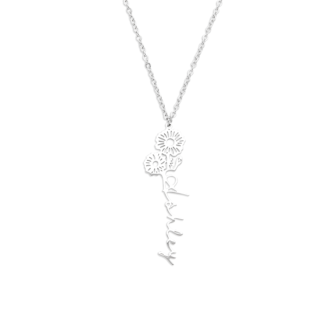 Sterling Silver Birth Flower Name Necklace