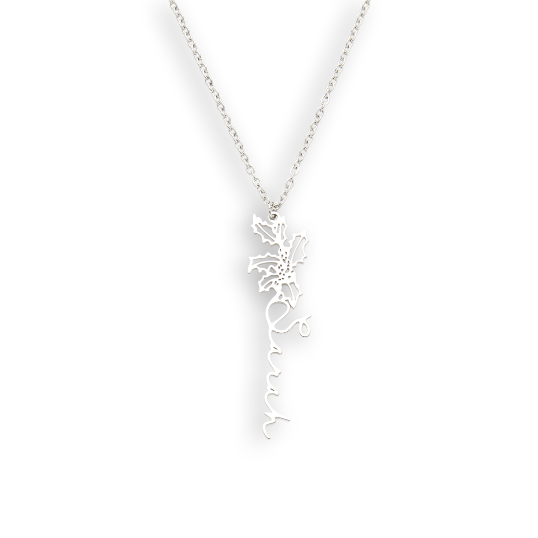 Sterling Silver Birth Flower Name Necklace