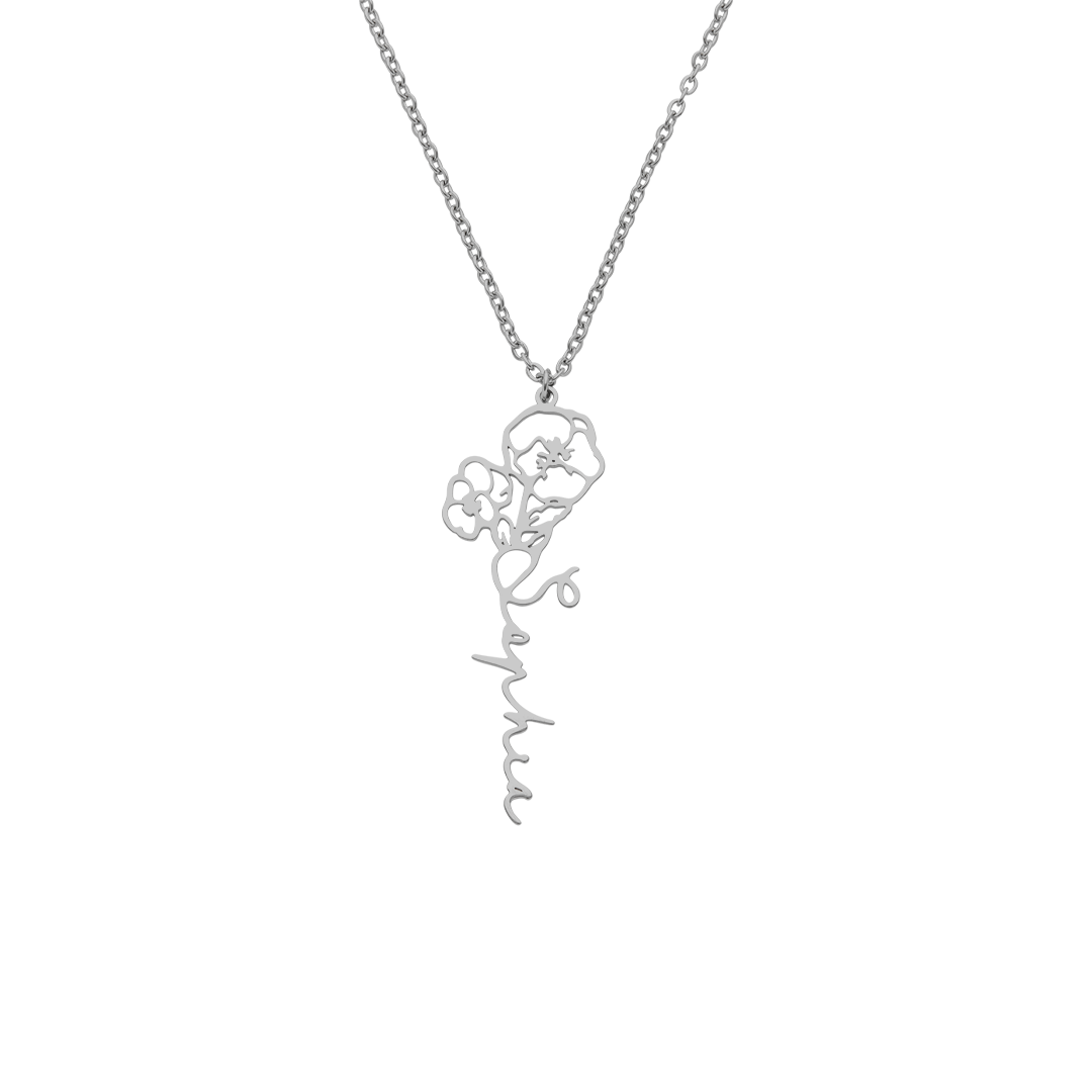 Sterling Silver Birth Flower Name Necklace