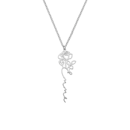 Sterling Silver Birth Flower Name Necklace