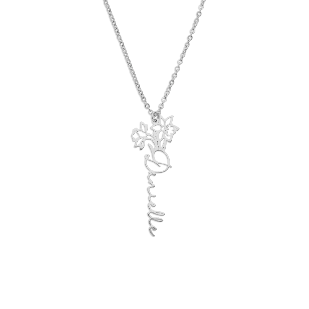 Sterling Silver Birth Flower Name Necklace