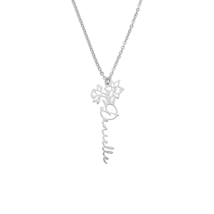 Sterling Silver Birth Flower Name Necklace