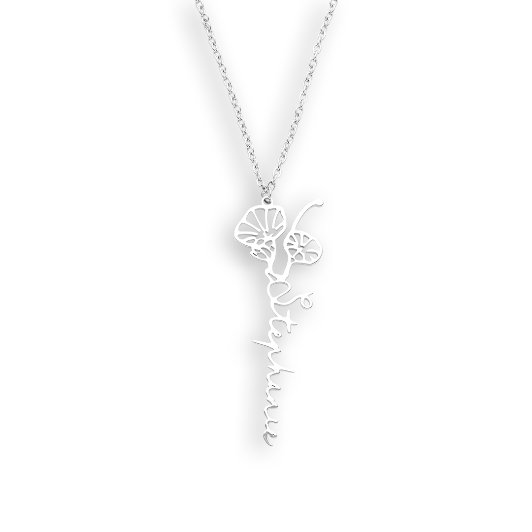 Sterling Silver Birth Flower Name Necklace