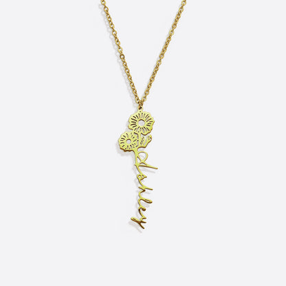 Sterling Silver Birth Flower Name Necklace