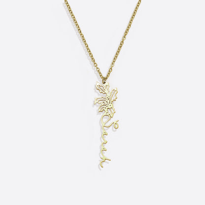 Sterling Silver Birth Flower Name Necklace