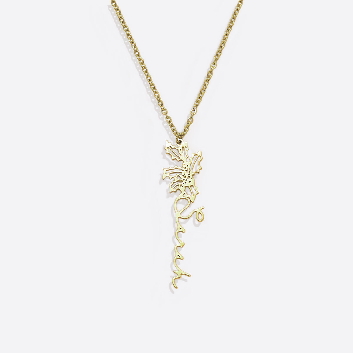 Sterling Silver Birth Flower Name Necklace