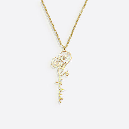 Sterling Silver Birth Flower Name Necklace