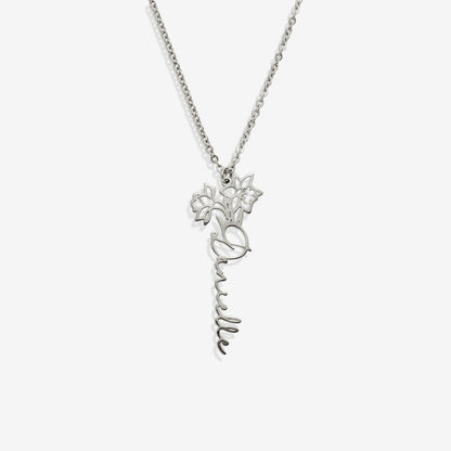 Sterling Silver Birth Flower Name Necklace