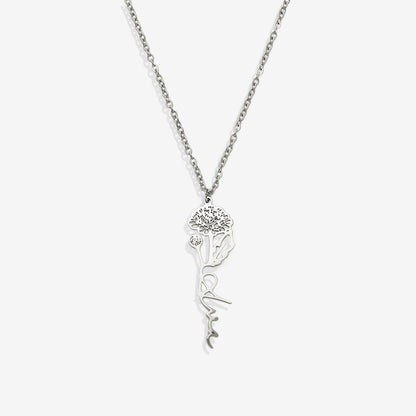 Sterling Silver Birth Flower Name Necklace