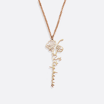 Sterling Silver Birth Flower Name Necklace