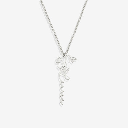 Sterling Silver Birth Flower Name Necklace