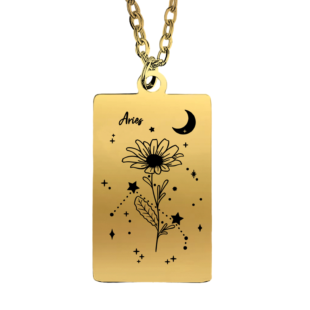 Cosmic Birth Flower Card Pendant Necklace