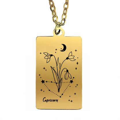 Cosmic Birth Flower Card Pendant Necklace