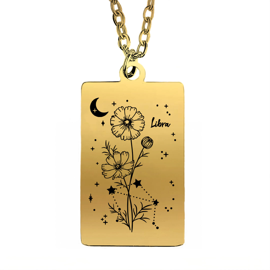 Cosmic Birth Flower Card Pendant Necklace